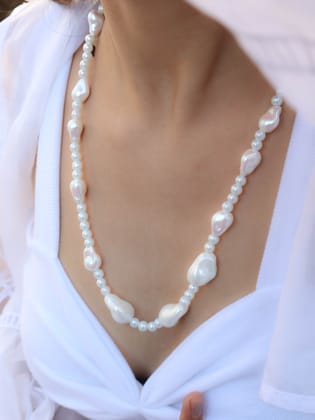 Freya Baroque Pearl Long Necklace-White
