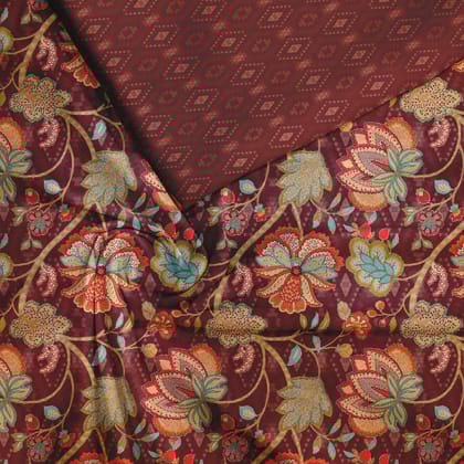 floral well vintage style Tussar Silk Unstitched Suit Set