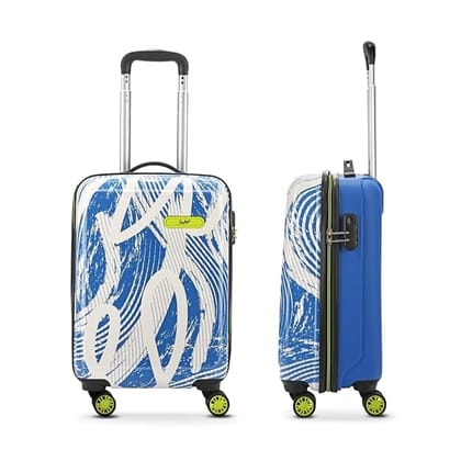 Cabin Abs Hardshell Luggage (55 Cm) | Printed Luggage 4 Wheel Inline Trolley Bag with 8 Wheels and in-Built Combination Lock | Unisex, Blue and White, Small_assorted colour