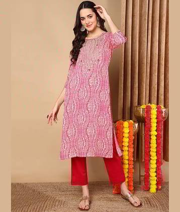Vaamsi Cotton Blend Printed Straight Women's Kurti - Pink ( Pack of 1 )