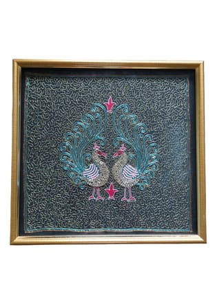Exquisite Zari Zardozi Handmade Frame - Elegant Cloth Art with Pearls, Jute, and Beads