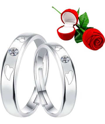Silver Plated Adjustable Couple Rings Set for lovers Ring with 1 Piece Red Rose Gift Box  for Men and Women