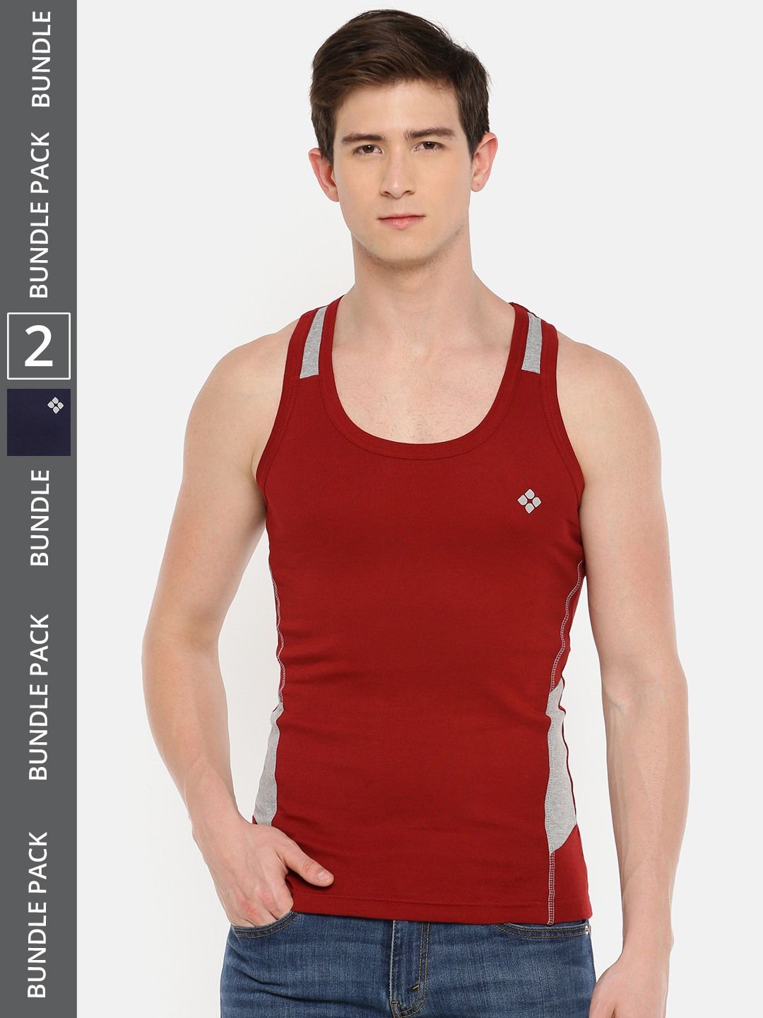 Men's Assorted Pack of 2 Solid Combed Cotton Racerback Styled Gym Vest