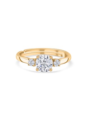 3 Stone Diamond Look Gold Plated Adjustable Ring-Adjustable