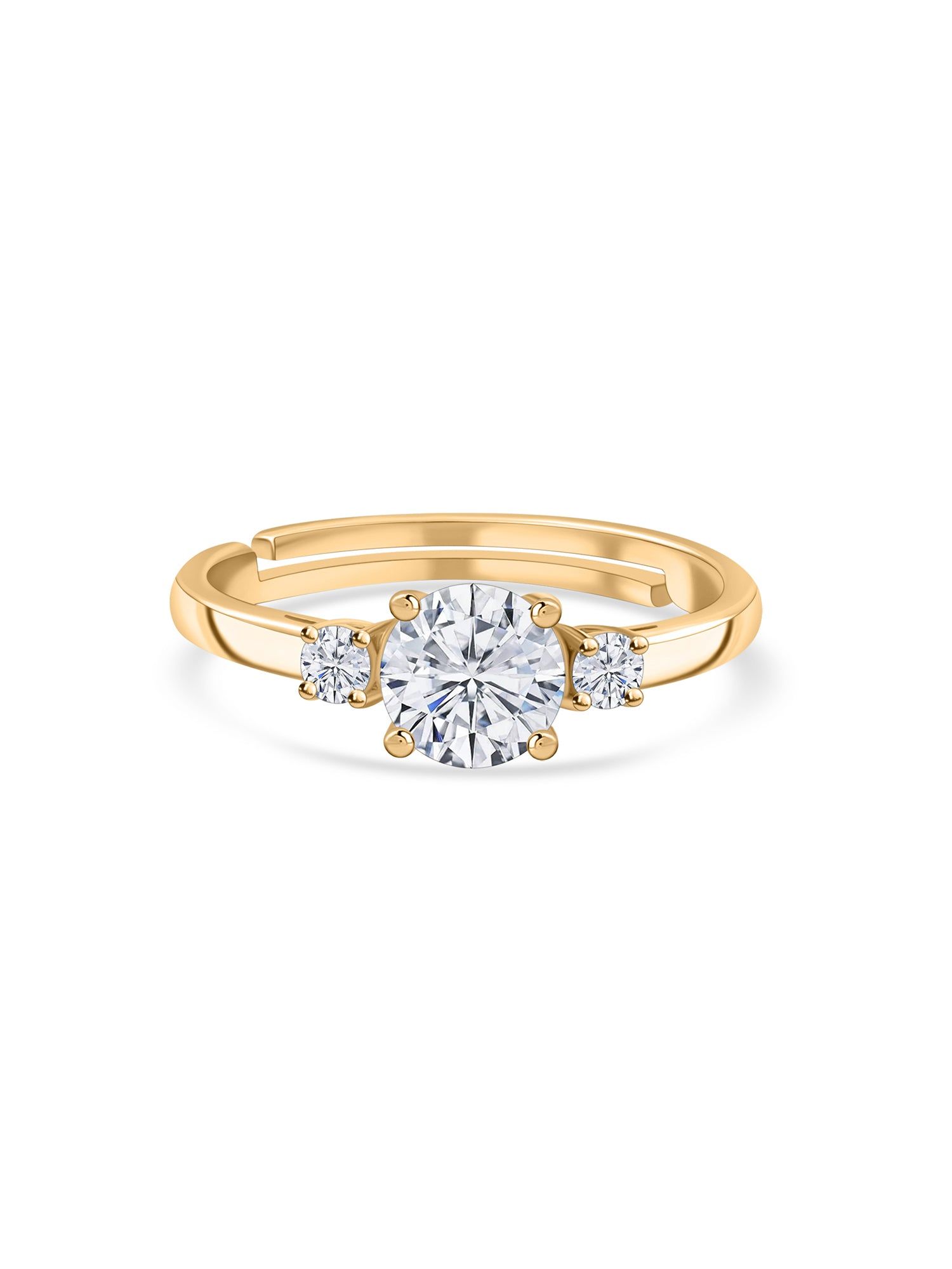 3 Stone Diamond Look Gold Plated Adjustable Ring-Adjustable