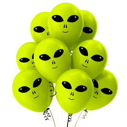 10pcs Green Alien Party Balloons - Alien Themed  Party Decorations Supplies Decor Balloon