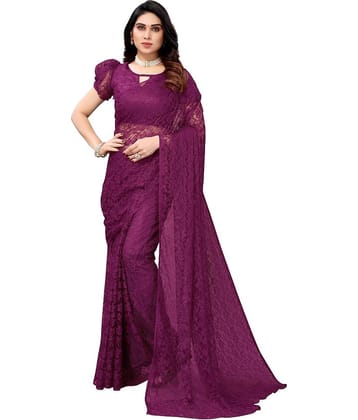 Vkaran Net Dyed Saree With Unstitched Blouse Piece ( Purple )