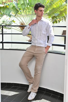 Hub - Linen Striped Shirt - Beige-XL-44 / BEIGE