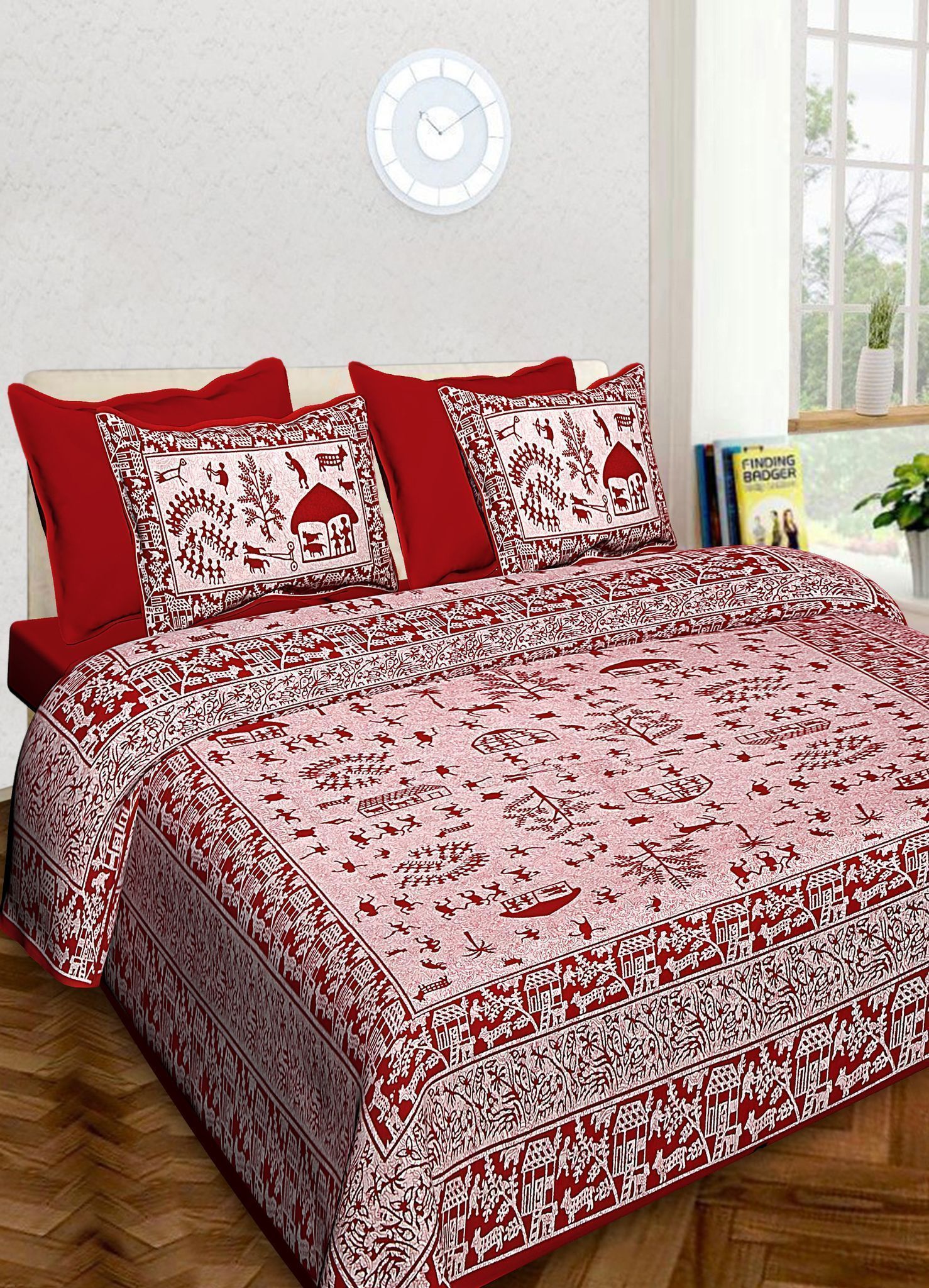 3001-Hometrade India-Standard King Size (90*108 Inches)-Pure Cotton Jaipuri Double Bedsheet With Matching Pillow Cover