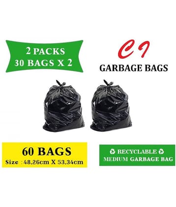 C I- Medium 60 pcs Garbage Bags - 2 packs of 30 Pcs - 60 pcs - 19X21 Black Medium Disposable Garbage Trash Waste Dustbin bags