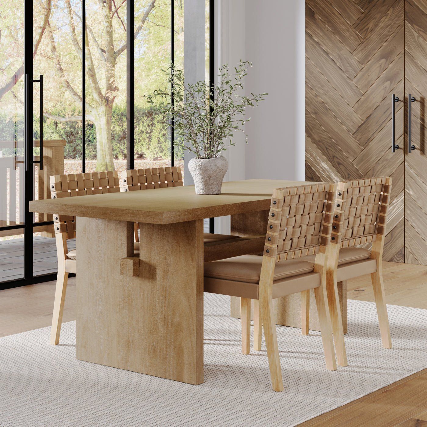 Wood Modern Light Brown Dining Set (4 Chairs)