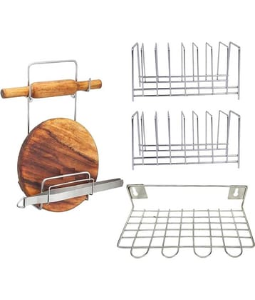 JISUN - Silver Stainless Steel Dish Racks ( Pack of 4 )