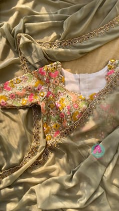 chiffon georgette hand embroidered saree with mirror work blouse-S