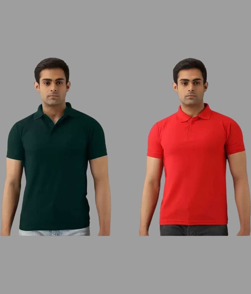 SKYRISE Pack of 2 Cotton Blend Slim Fit Solid Half Sleeves Men's Polo T Shirt ( Multicolor )