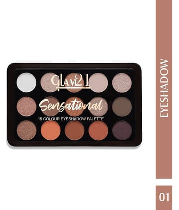 Glam21 Sensational 15 Color Shades Eyeshadow Palette For Smoky Eyes Long Lasting 14gm Shade-02