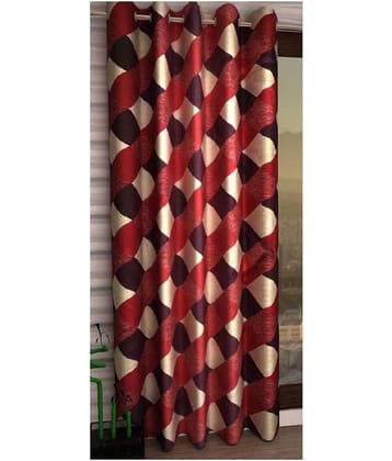Panipat Textile Hub Checks Semi-Transparent Eyelet Window Curtain 5 ft Single -Red