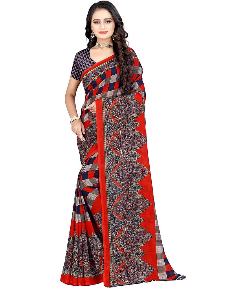 LEELAVATI Georgette Checks Saree With Unstitched Blouse Piece ( Multicolor )