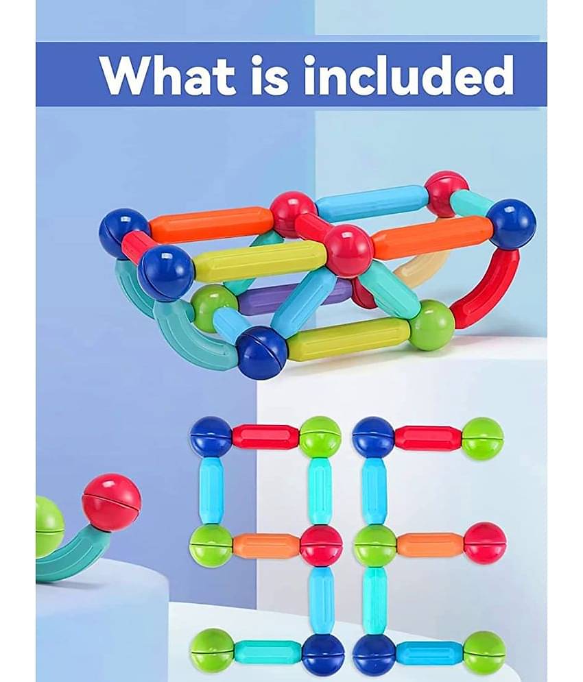 RAINBOW RIDERS Magnetic Sticks 42 pcs Building Blocks for Kids- Magnetic Toys for Kids Girls Boys-3+ Yeras  Toddlers Educational Stem Learning Magnet Stick with Balls Game Set,Multicolor (Magnetic Stick 42 pcs)