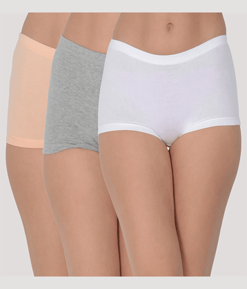 Leading Lady Pack of 3 Cotton Solid Women's Boy Shorts ( Peach )