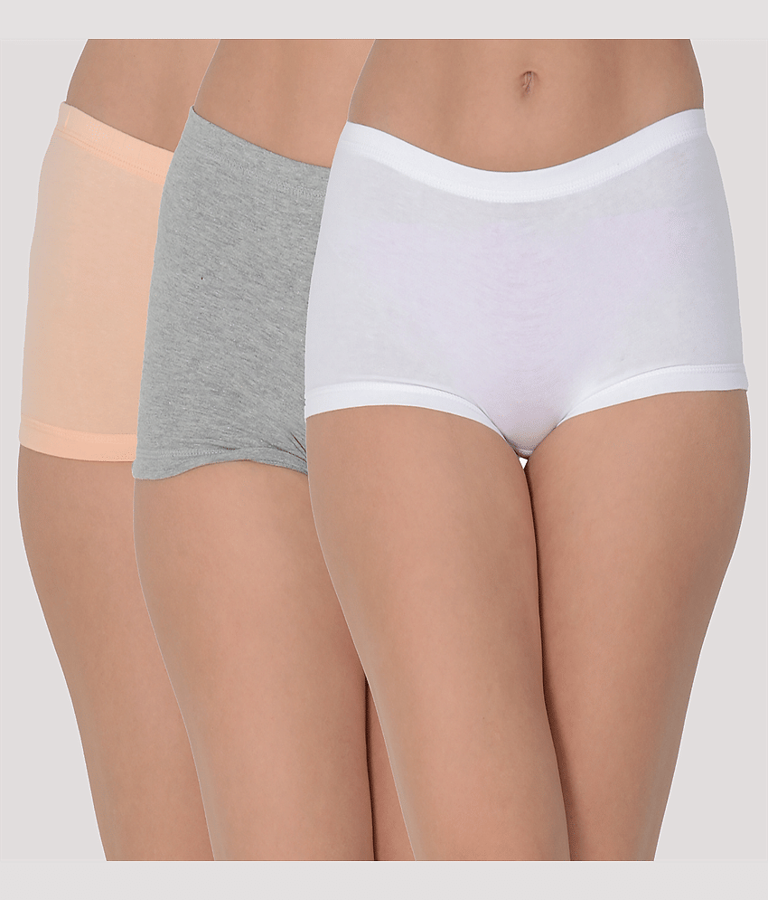 Leading Lady Pack of 3 Cotton Solid Women's Boy Shorts ( Peach )