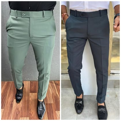 Light green & Dark Grey Waist Adjustable Pant Combo-28