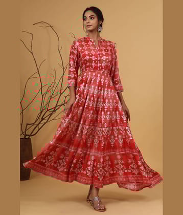 Juniper Women Rayon Ethnic Dress ( Peach )