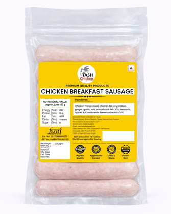 TASH Gourmet Breakfast Chicken Sausage (250g) – Juicy, High-Protein & Lean Meat Sausages | No Artificial Fillers, Ready-to-Cook Chicken Links for Healthy Breakfast, Sandwiches & Meal Prep
