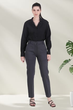 Tapered Fit Stretch Pants (High Rise), Gray-XS