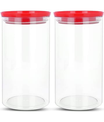 HomePro - Round Container | Airtight | Silicone Cap | Red | Plastic Utility Container | Set of 2 - 1400 ml