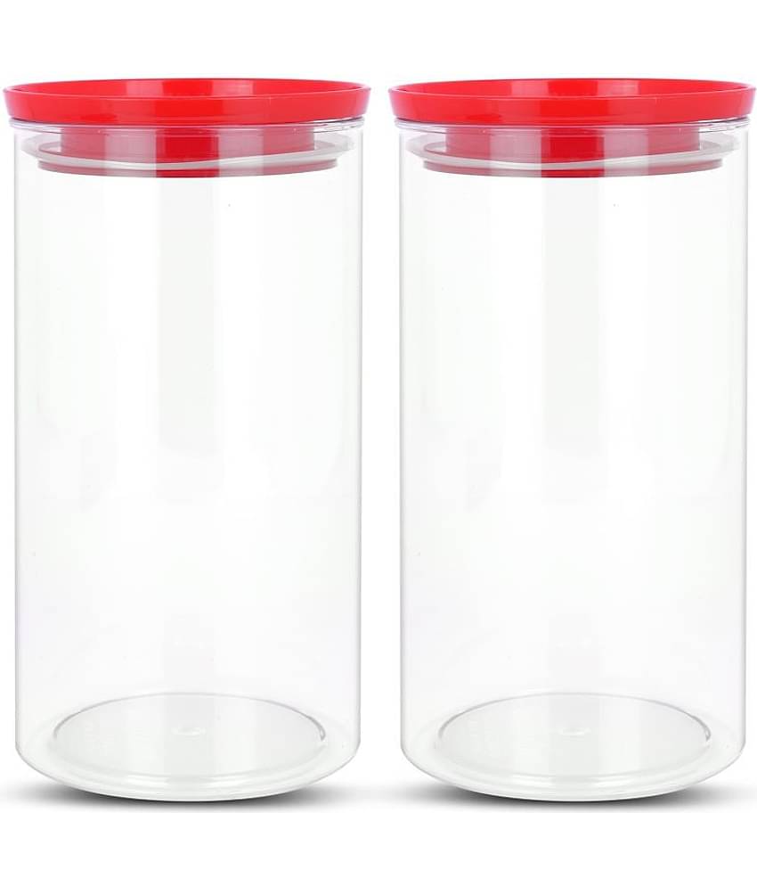 HomePro - Round Container | Airtight | Silicone Cap | Red | Plastic Utility Container | Set of 2 - 1400 ml