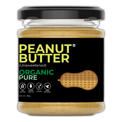 Organic Peanut Butter (Unsweetened) (Sugar-Free, Organic, Gluten-Free, Low Carb, Ultra Low GI, Vegan, Diabetes & Keto Friendly) - 180g 