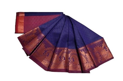 Pure Cotton Silk Saree Kanjivaram Style| Violet and Pink Colour Combination