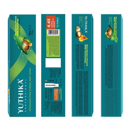 Yuthika Professional Creme Hair Color 4.45 Copper Mahogany Brown 100gm, Permanent Hair Colour Women & Men