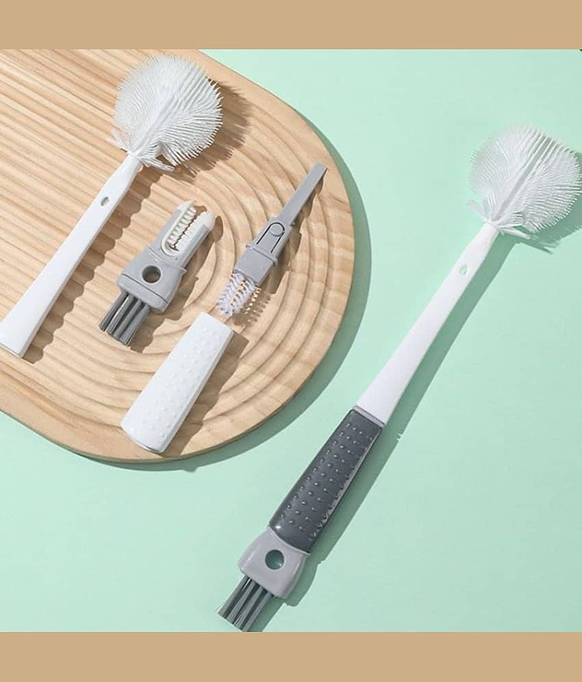 5 in 1 Cup Cleaning Brush Baby Bottle Cleaning Brush Silicone Bristle for Easy & Scratch Free Cleaning Multifunction Bottle Brush Long Handle Household Cup Washing Kettle Kitchen Cleaning Brush.