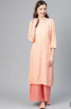 Women's Peach Kurta With A Pair Of Palazzo