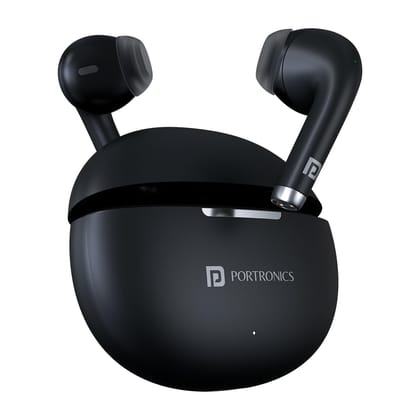 Portronics Harmonics Twins S19 Truly Wireless in Ear Earbuds with 30 Hours Playtime, Unique Earbuds Design, HD Quality Mic, Touch Control, Game or Music Mode, Low Latency, Type C Fast Charging (Black)