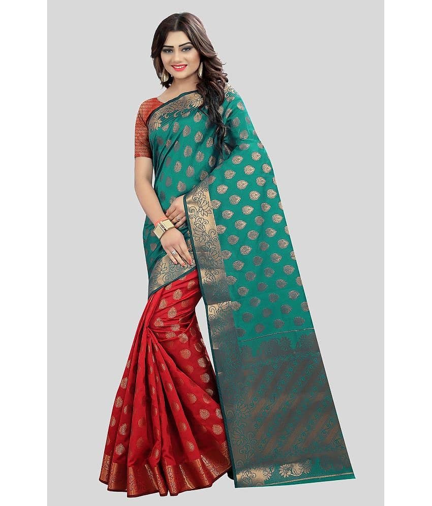 Gazal Fashions Banarasi Silk Embroidered Saree With Unstitched Blouse Piece ( Green )