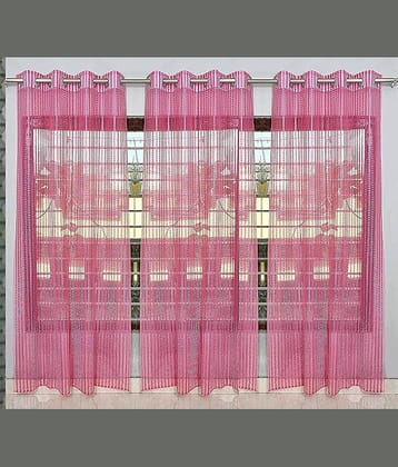 BELLA TRUE Vertical Striped Sheer Eyelet Curtain 5 ft ( Pack of 3 )  Pink