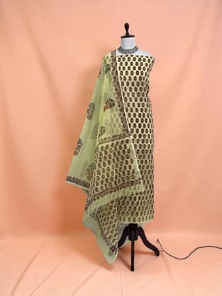 Handwoven Kota Doria Cotton-Silk Dress Material in Beige Rose