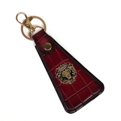 Wine Triangular Key-chain With Belt Loop with Metal Lion in Deep Cut Leather By Brune & Bareskin-FS