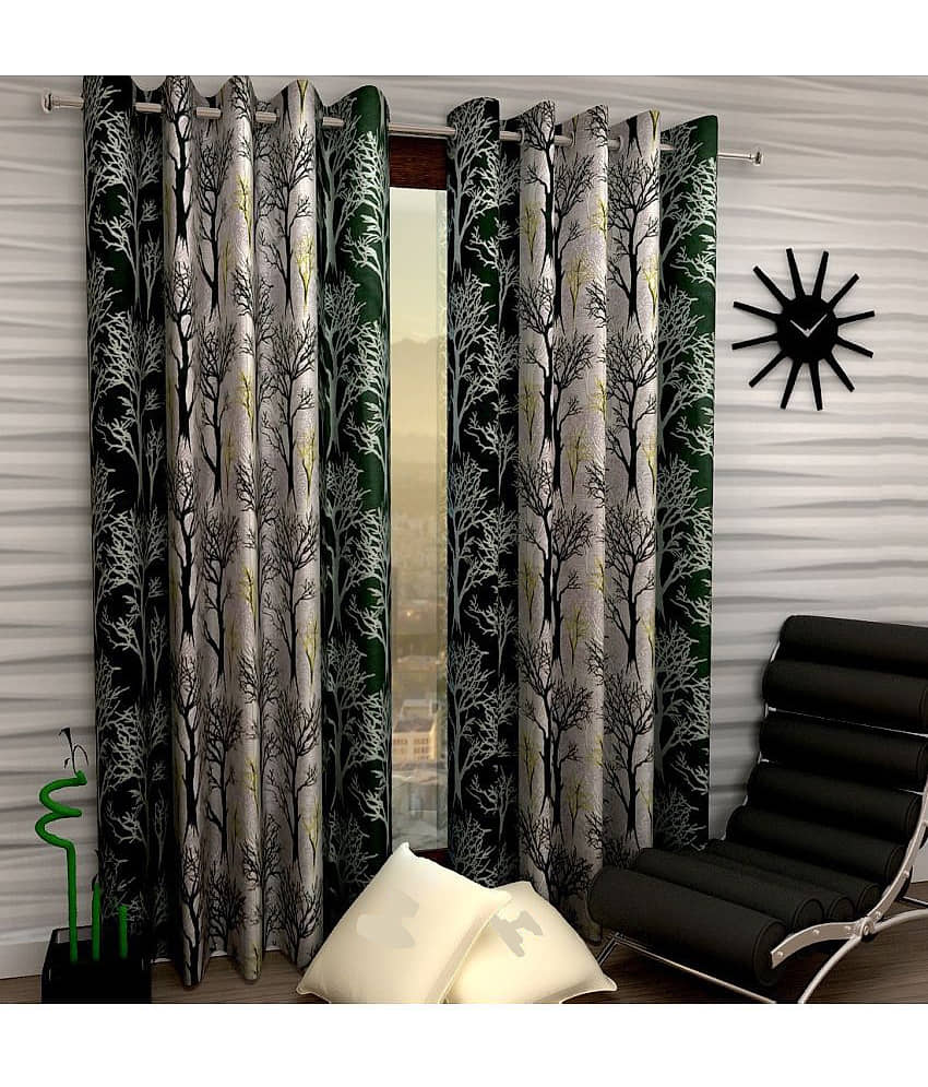 N2C Home Nature Semi-Transparent Eyelet Curtain 7 ft ( Pack of 2 ) - Green
