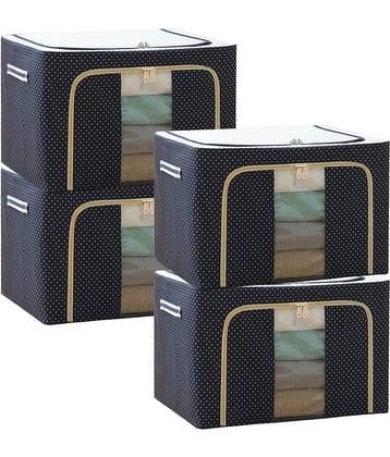 SKYVILLA 66 LTR Foldable Steel Frame Cloths Zip Organizer Bag and Oxford Fabric Storage Living Cover Boxes For Wardrobe Shelves Clothes, Sarees, Bed Sheet, Blanket (Blue Polka, 66 Ltr - Pack of 4)
