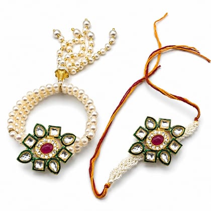 Premium Kundan Combo Rakhi for bhaiya bhabi