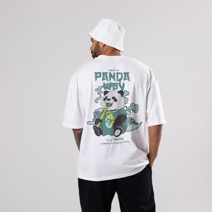 Colorful PANDA Oversized T-Shirts: White: Clean Minimalist Chic-S / Cotton / White