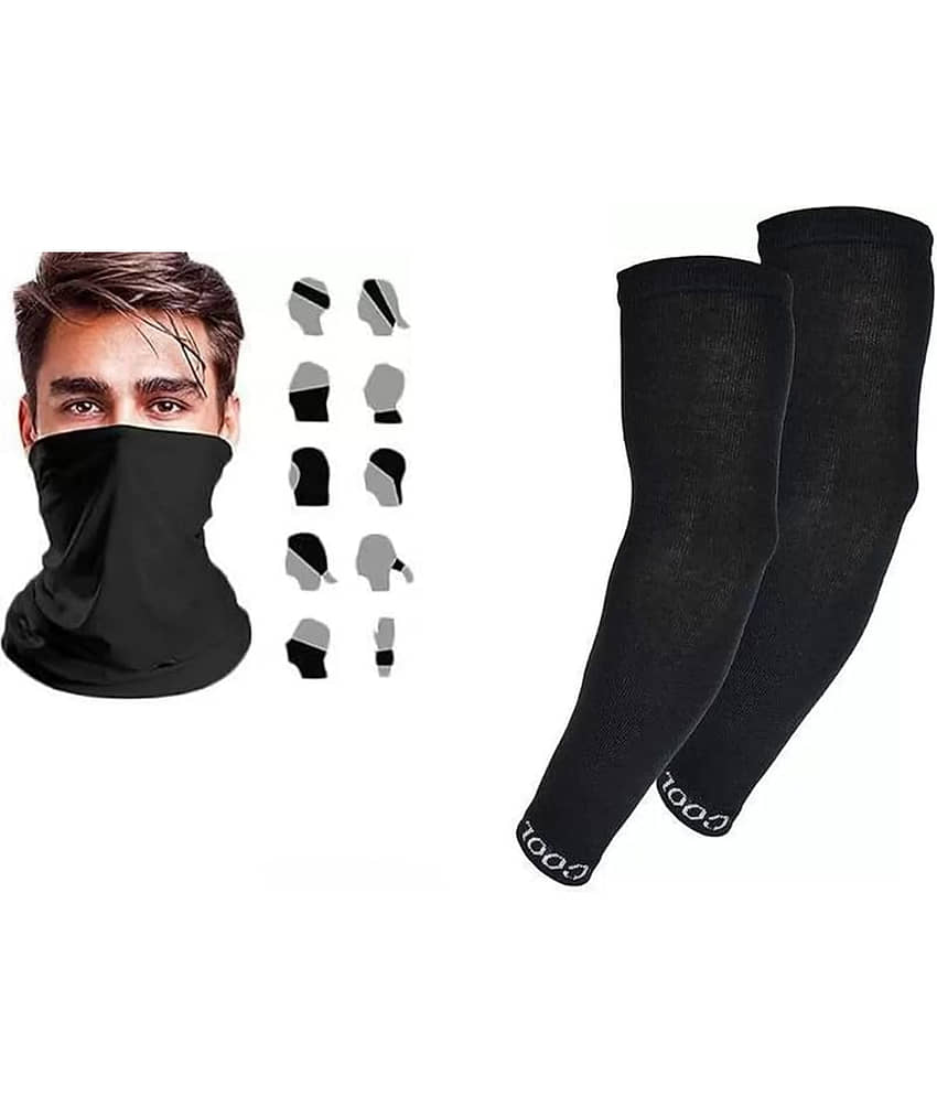 Combo of Unisex Motorcycle Riding Bandana and Cotton Sports Arm Sleeves (1 Black Bandana and 1 Arm Sleeves)