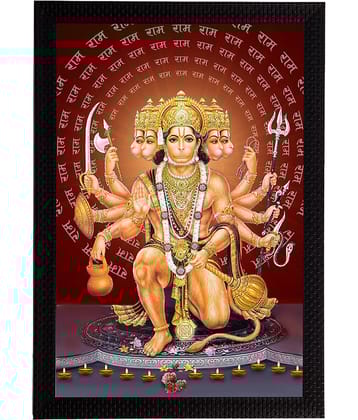 eCraftIndia Brown & Beige Panch Mukhi Lord Hanuman Satin Matt Textured UV Wall Painting
