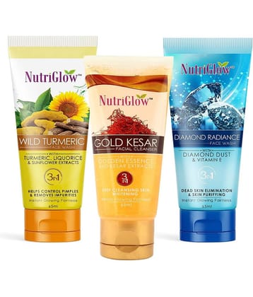 Nutriglow Diamond Radiance + Gold Kesar + Wild Turmeric Face Wash 65 ml Each (Pack of 3)
