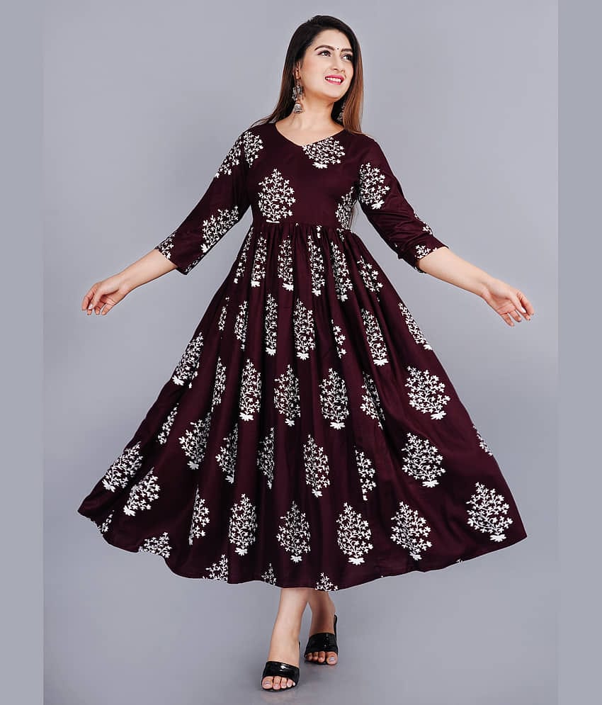Aurelisa - Wine Rayon Women's Anarkali Kurti ( Pack of 1 )