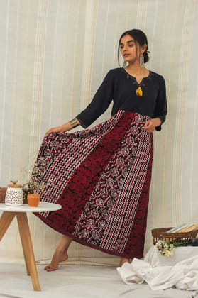 Cotton Batik Block Printed Tunic Dress  Multi Panelled Maroon
