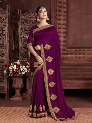 Groovy Wine Colored Party Wear Embroidered Art Silk Saree